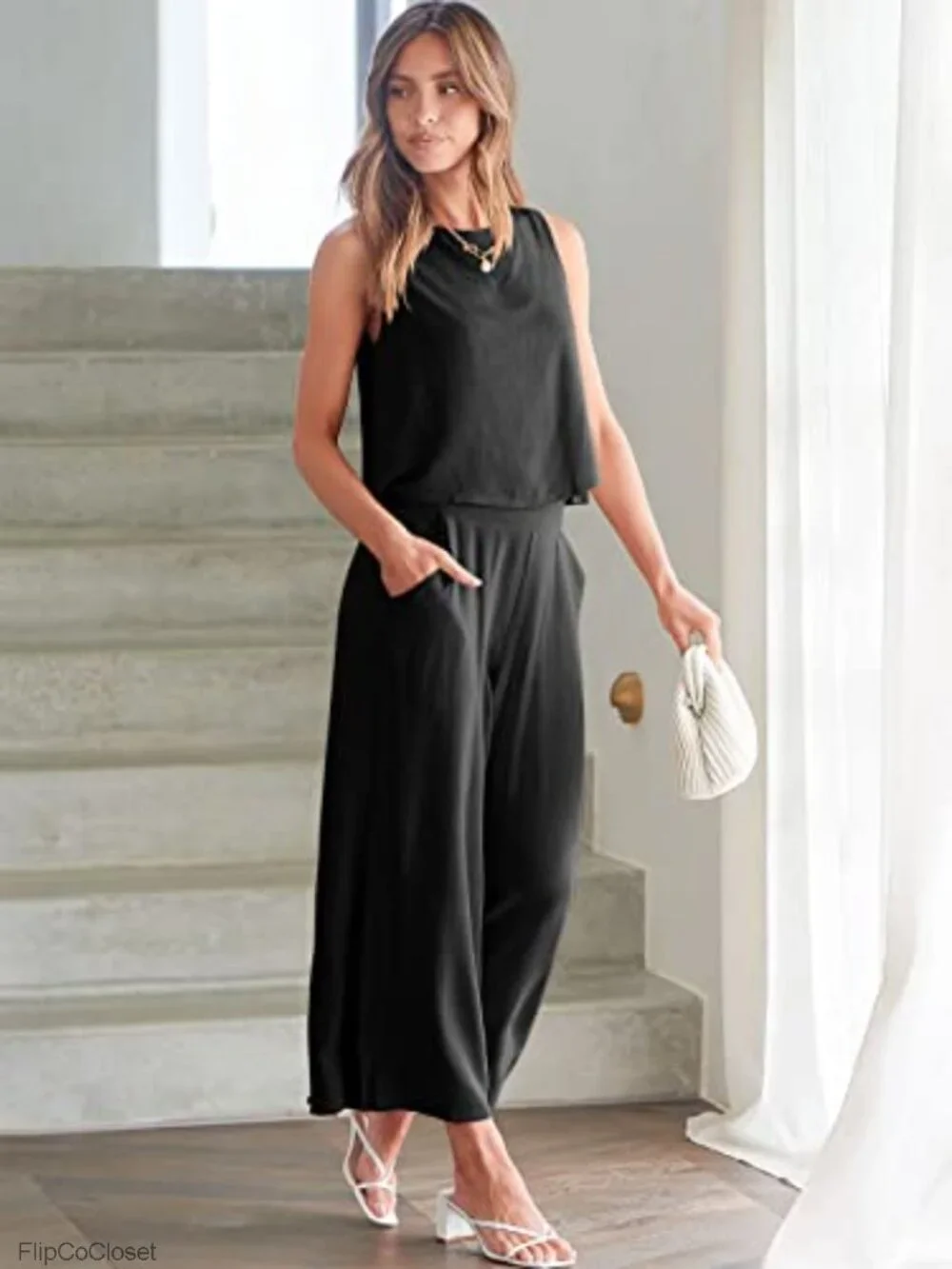 2 Piece Linen Set Women Summer Outfits Wide Leg Pant Crop